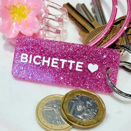 Porte-clés à paillettes - fuchsia - Bichette