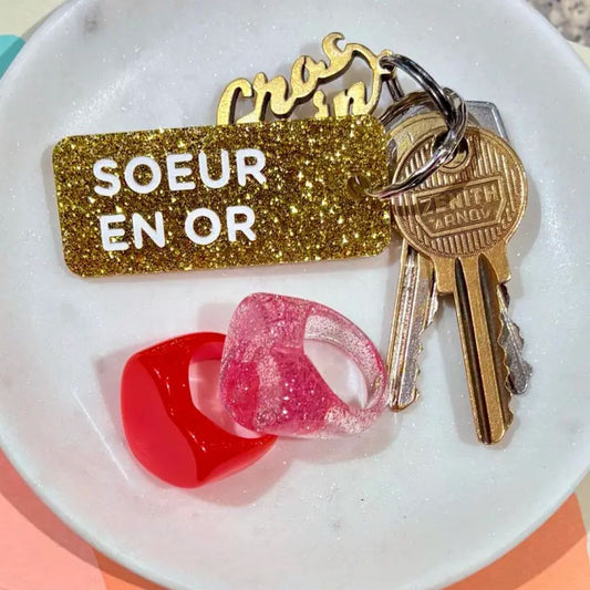Porte-clés à paillettes - doré - Soeur en or