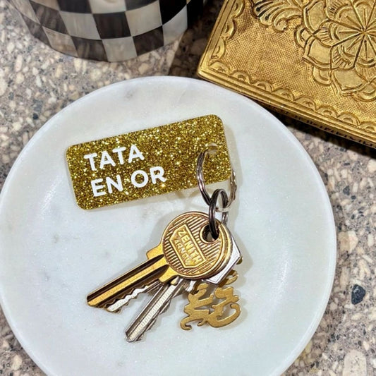 Porte-clés à paillettes - doré - Tata en or