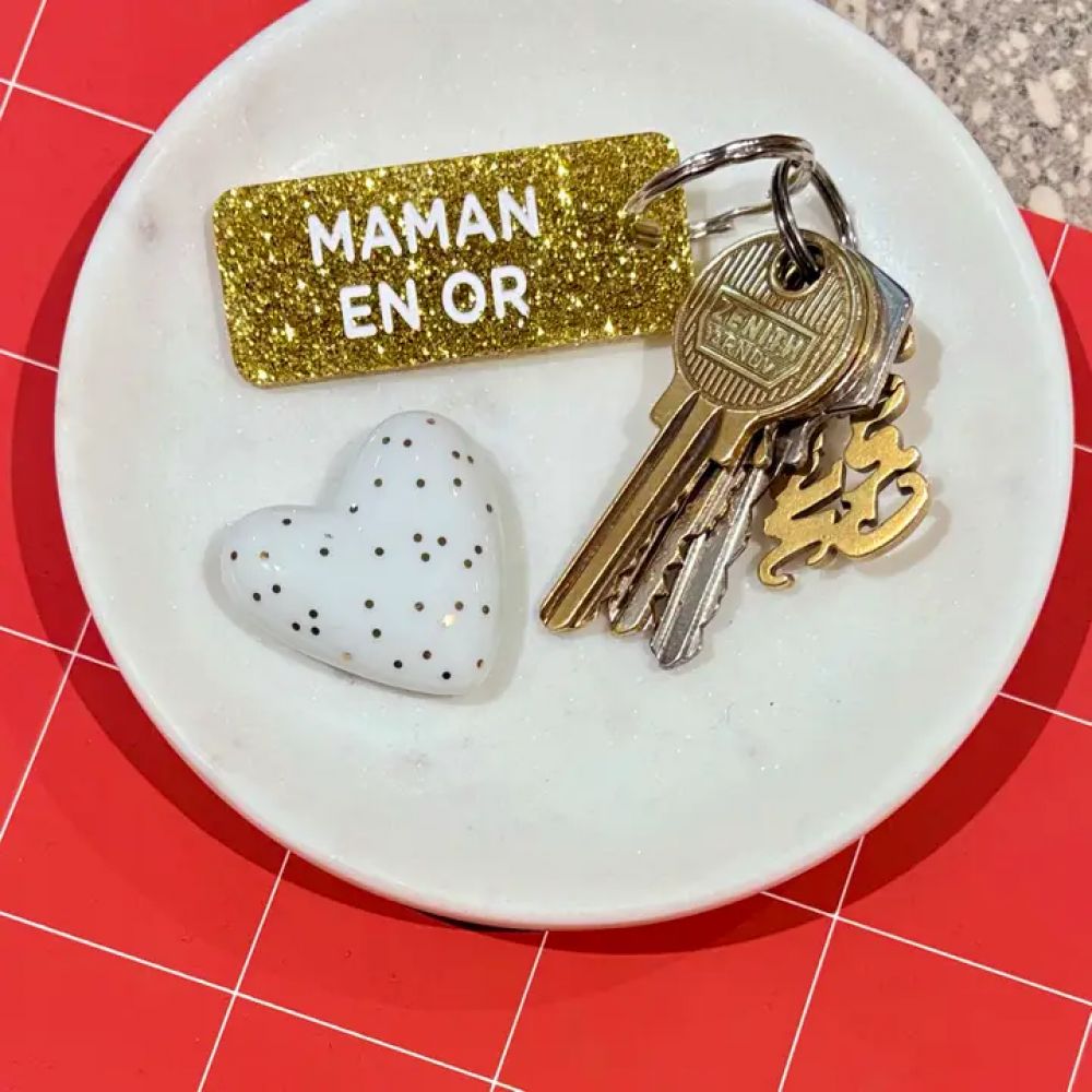 Porte-clés à paillettes - doré - Maman en or