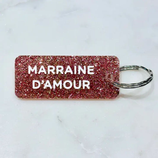 Porte-clés à paillettes - rose - Marraine d'amour