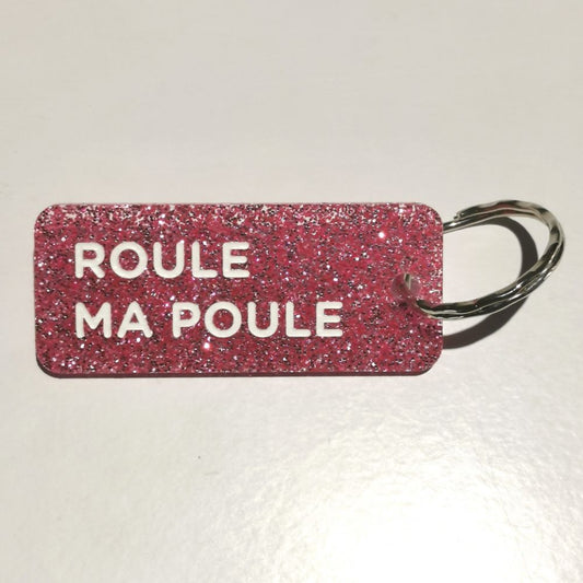 Porte-clés à paillettes - fuchsia - Roule ma poule