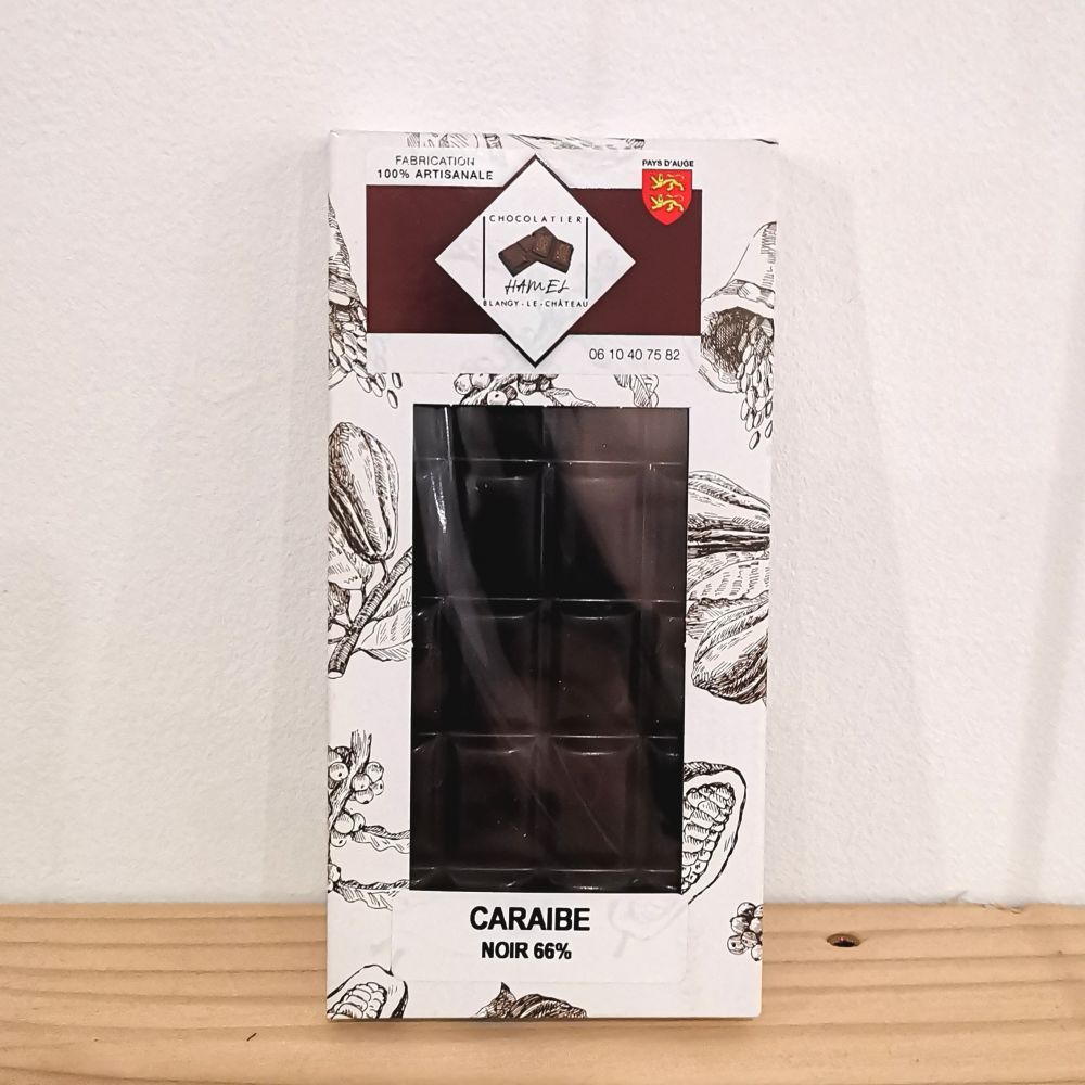 Tablette de chocolat - noir Caraibe 66% - Chocolaterie Hamel