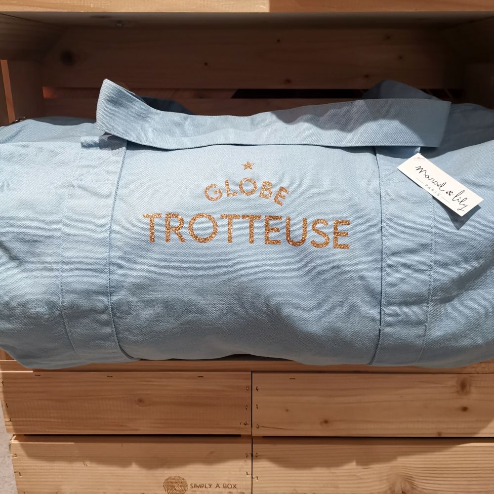 Sac polochon  bleu pastel - Globe-trotteuse