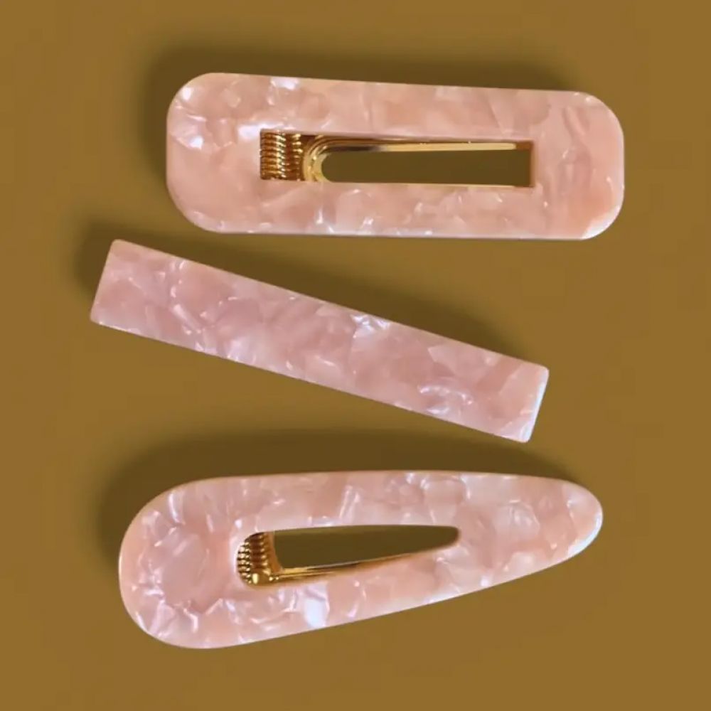 Barrette à cheveux - triangle - Rose nacre