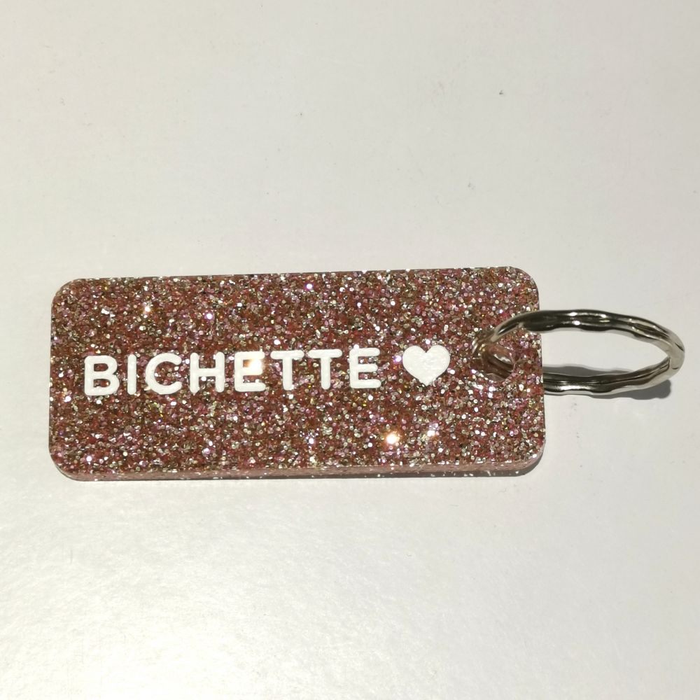 Porte-clés à paillettes - rose - Bichette