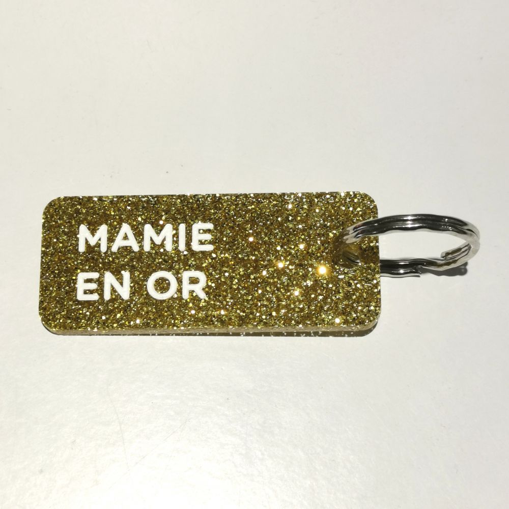 Porte-clés à paillettes - doré - Mamie en or