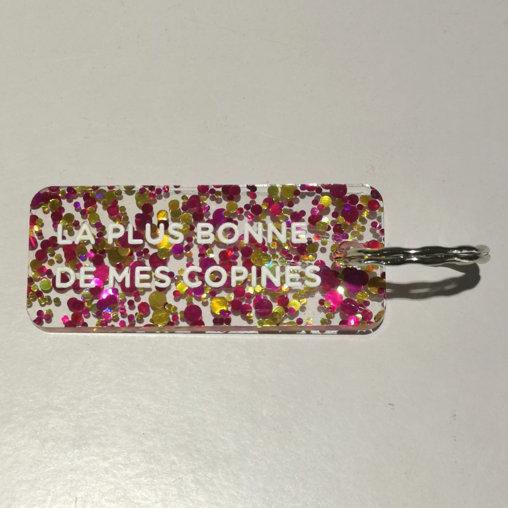 Porte-clés à paillettes - fushia or - La plus bonne de mes copines