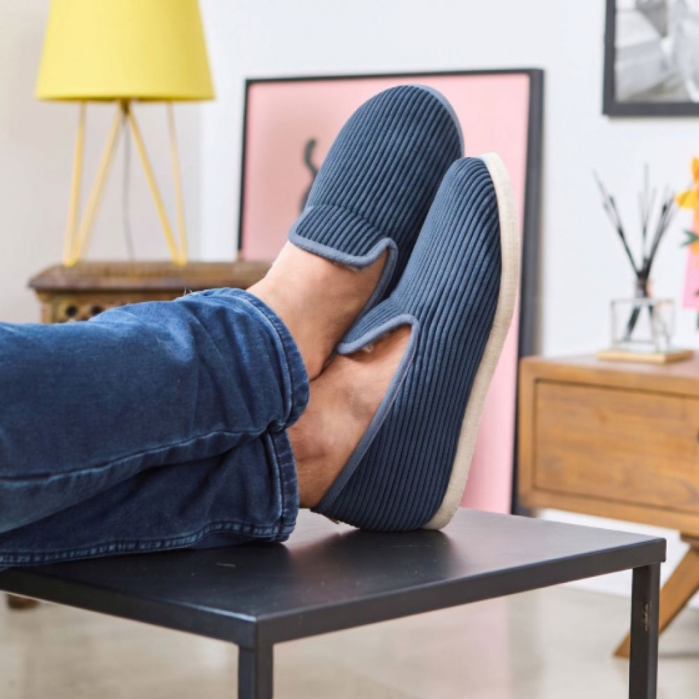 Chaussons charentaises - Rétro bleu velours - Pointure 44