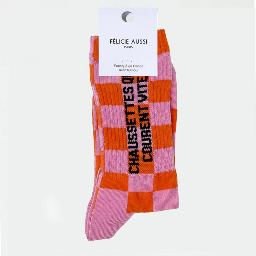 Chaussettes 36/40 - Damier rose - Chaussettes qui courent vite