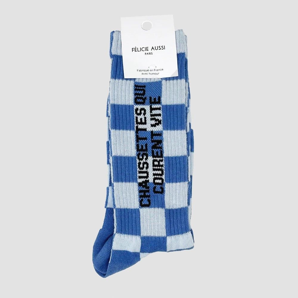 Chaussettes 40/46 - Damier bleu - Chaussettes qui courent vite