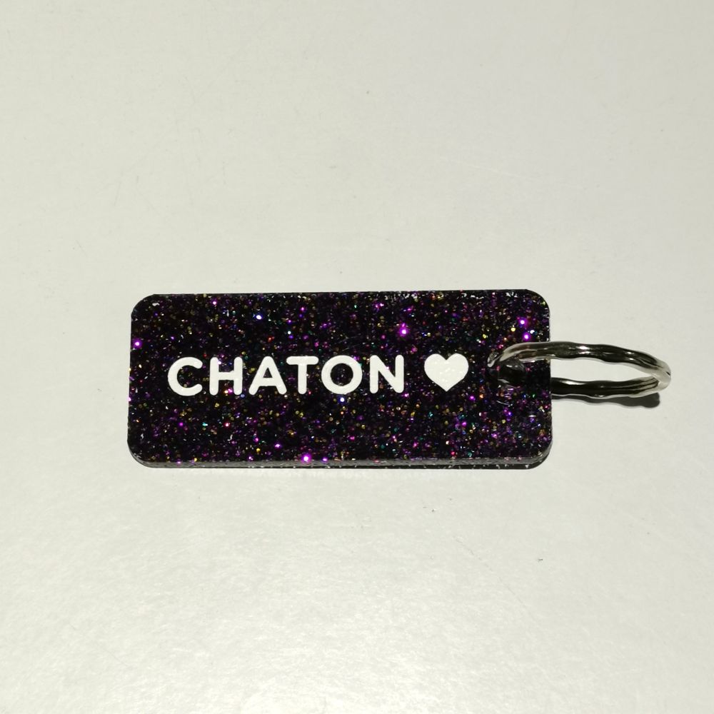 Porte-clés à paillettes - violet - Chaton