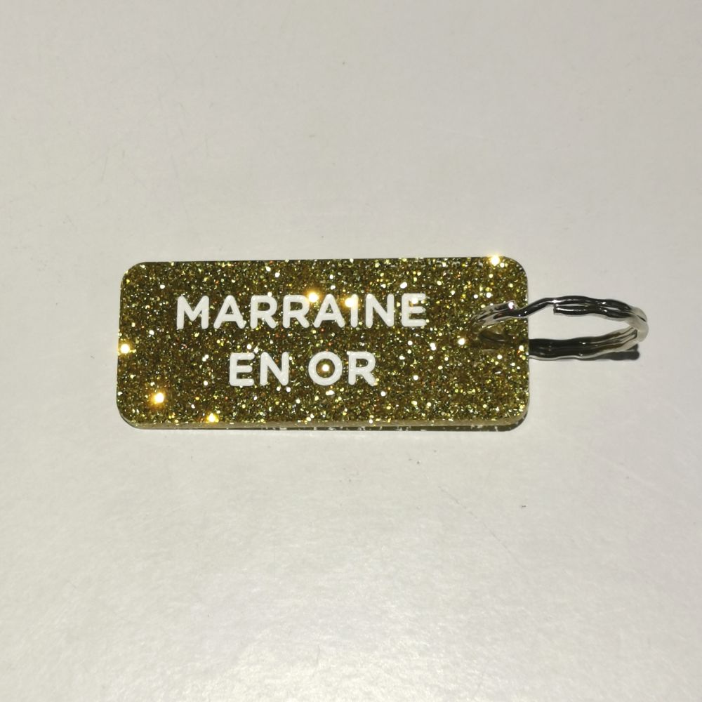 Porte-clés à paillettes - doré - Marraine en or