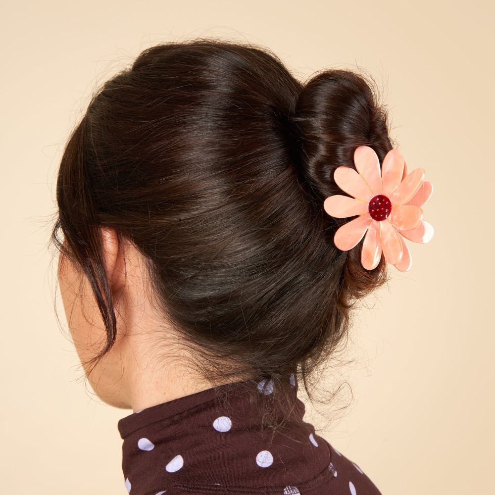 Grande pince à cheveux - Fleur rose